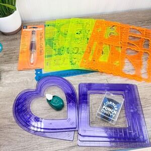 Fiskars 14pc Templates Stencils Letters Numbers & Hearts, 2 punches + Tool Taxi